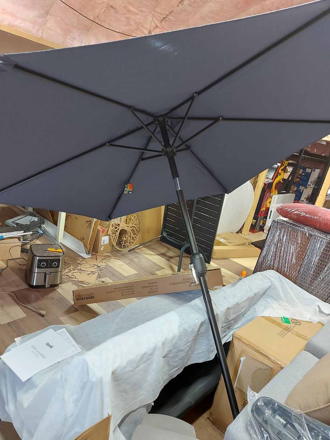 Island Umbrella Bistro 7.5-ft Hexagon Market Umbrella - Slate Grey - Polyester