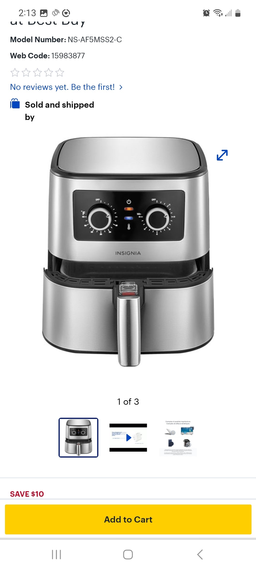 Insignia Air Fryer - 4.8L - Stainless Steel