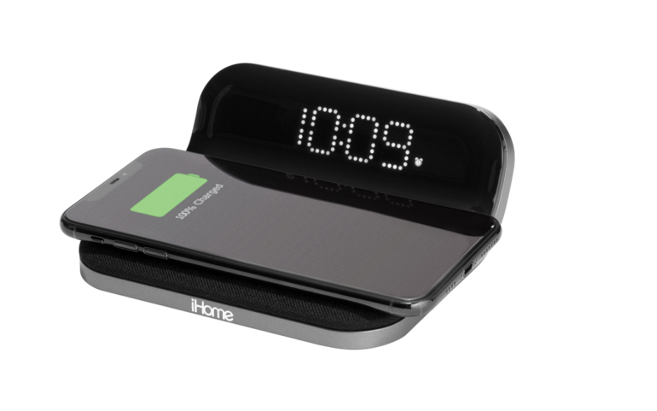 iHome IW18BGC Sleek Alarm Clock with Qi Wireless Charging & USB Charging - Black